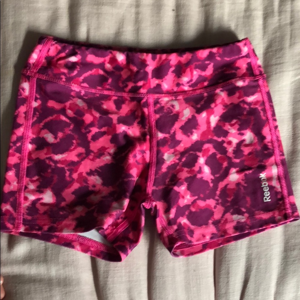 Reebok pink cheetah print compression shorts
